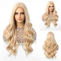 Prachtige vanille blonde pruik lang haar met slagen zonder pony