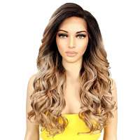 Luxe lace front pruik lang krullend haar caramel blondmix