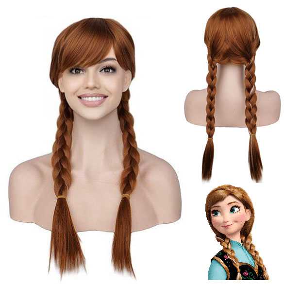 Leuke Frozen Disney prinses Anna met 2 vlechten Mooie pruiken bij
