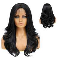 Swiss lace front pruik zwart lang haar in laagjes