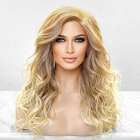 Swiss lace pruik lang haar beach wave krullen Calyx kleur T27-613