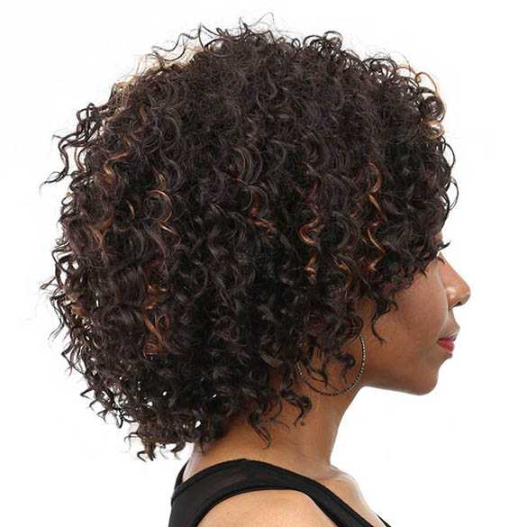 Afro krullen pruik donkerbruin met highlights