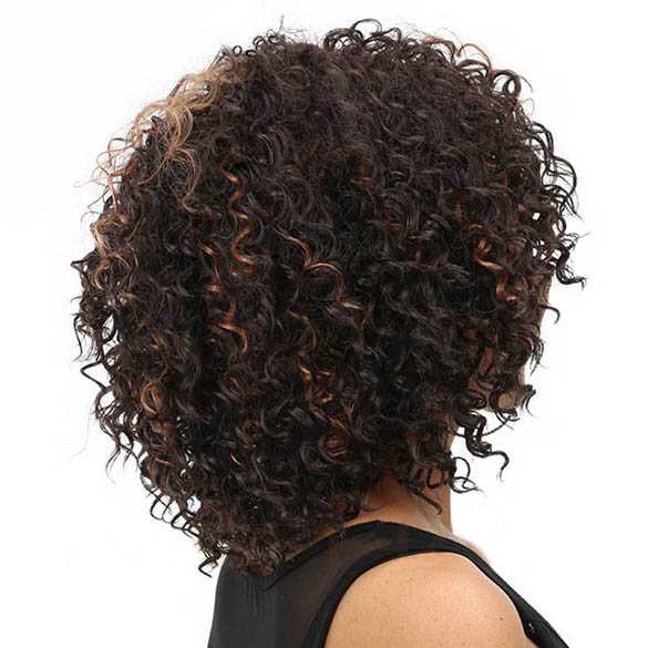 Afro krullen pruik donkerbruin met highlights