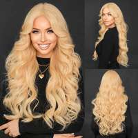 Swiss lace front pruik lang krullend haar vanille-blond mix