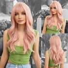 Luxe pruik perzik pastel roze lang haar met pony