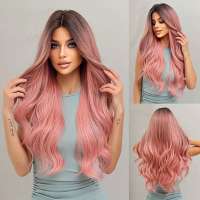 Pruik lang haar in smoke pink met grove slagen