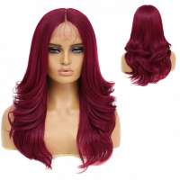 Swiss lace front pruik lang haar in laagjes wijnrood