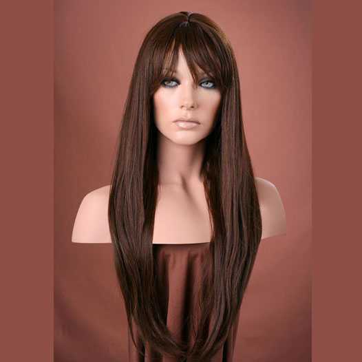 Wantrouwen Bloesem Transparant Pruik mix met echt haar bruin lang met pony model Trisha kleur 6 - Mooie  pruiken bij PruikenPlaza