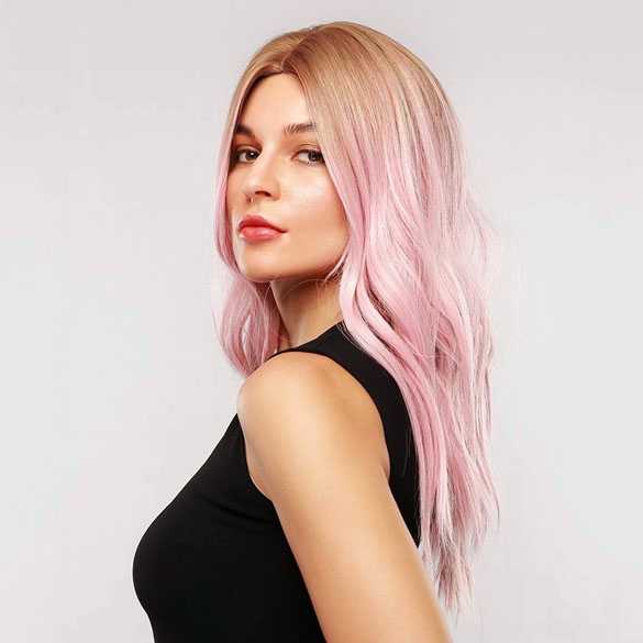 Afleiding katje Rijp Pruik met pastel roze lang haar met grove slagen model 329-1 - Mooie pruiken  bij PruikenPlaza
